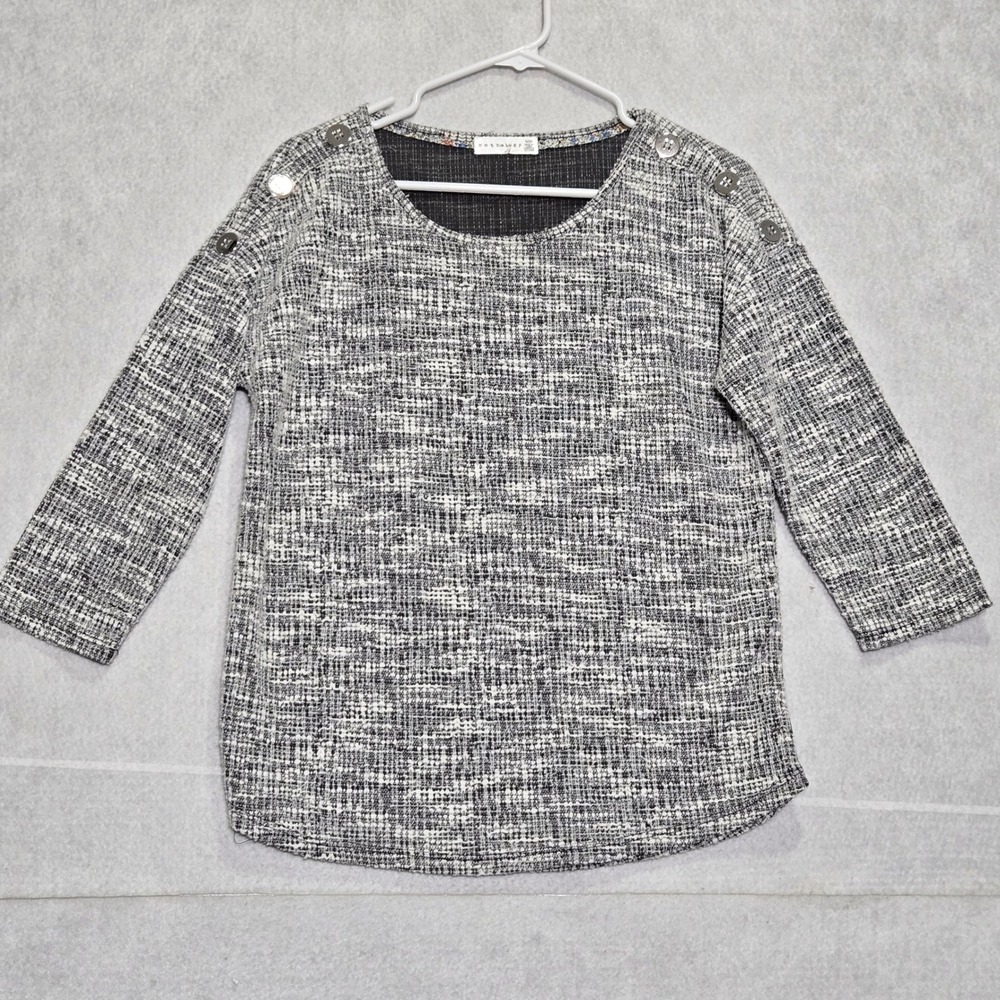 Retrology Women's M/M Textured Button Shoulder Pullover Sweater 3/4 Sleeve